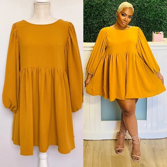 Vici Mustard a. Calin Solid Woven Mini Dress - Picture 2 of 10